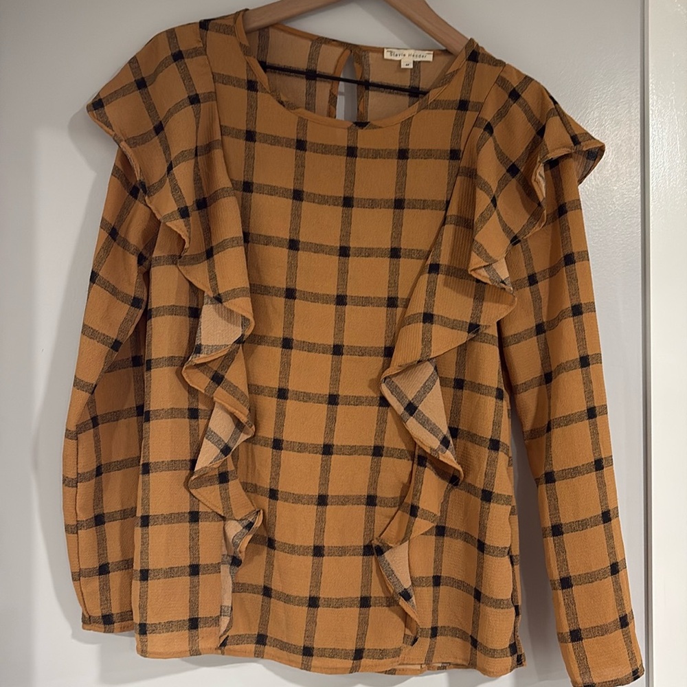 Plaid Stevie hender size medium yellow/black plaid blouse